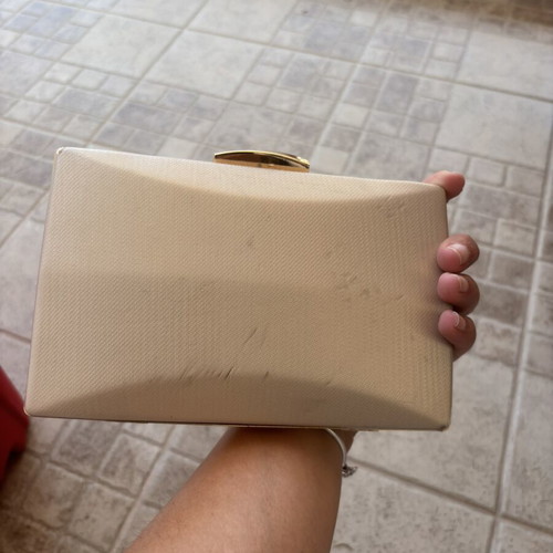 Gold evening bag used, beige and gold