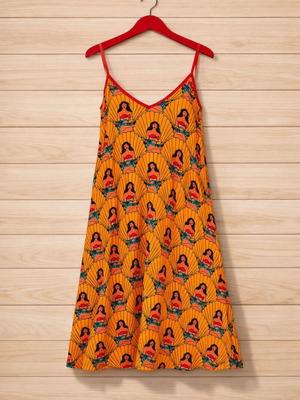 Karavan Tati dress with belt, cotton, orange