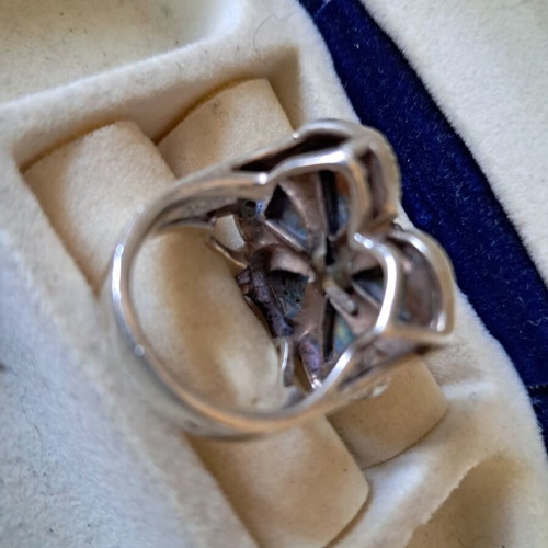Silver ring with mother pearl and semiprecious stones size 17 like new