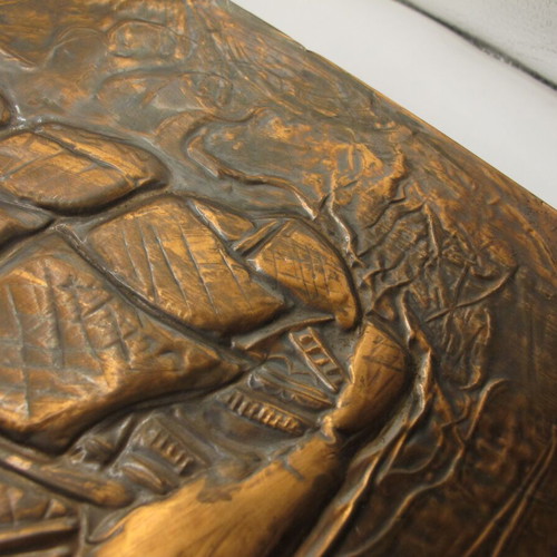 Vintage copper wall art with sailing ship relief, like new