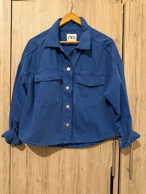 Zara denim crop shirt-jacket new, blue, XS