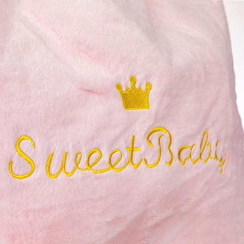 Decorative crown pillow pink Sweet Baby white pom pom 40x37cm