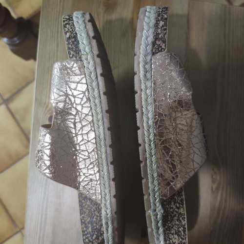 Women's rose gold bronze sandals with two buckles