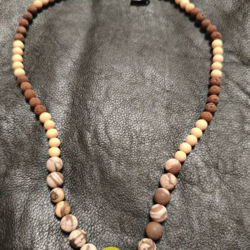 Handmade necklace 60 cm with lava, natural stones & 925 silver