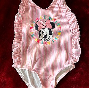 Βρεφικό παιδικο ολόσωμο μαγιο για κορίτσι 18-24 μηνών 2 ετών 92 cm Minnie ροζ λευκό κάθετη ρίγα