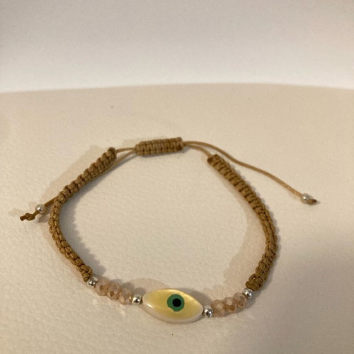 Macrame bracelet new, beige with eye charm