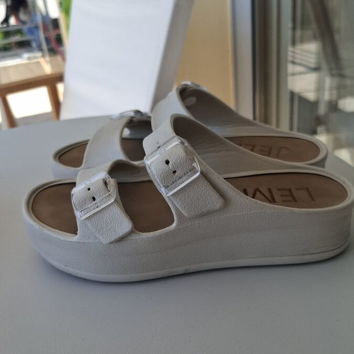 Lemon Jelly Pearl Metal Platform Slides size 37 used, grey silver