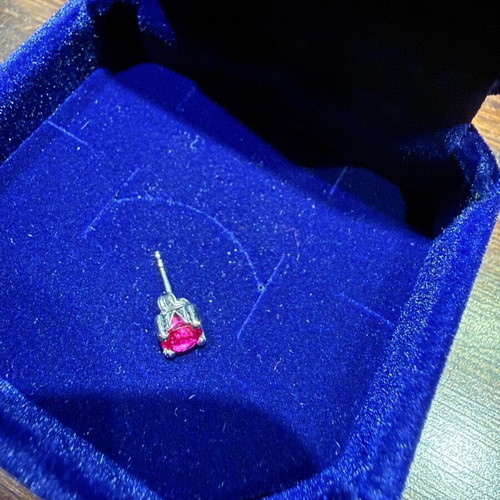 White gold K9 earrings like new with synthetic ruby