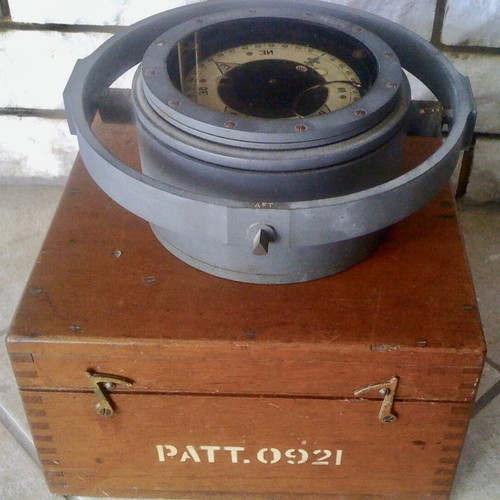 Nautical compass used with box and 1844 stamp