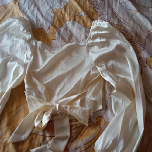 Shein satin cream blouse with back tie