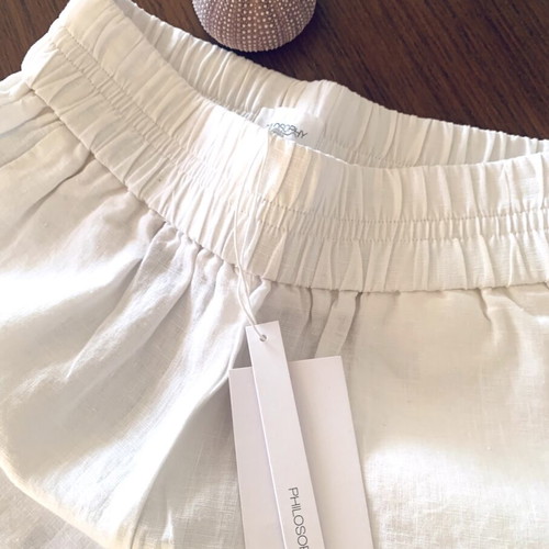 Philosophy white linen high-waisted bermuda shorts