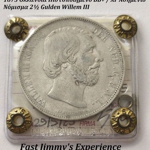 1873 Netherlands Certified Silver 2½ Gulden Coin Willem III XF