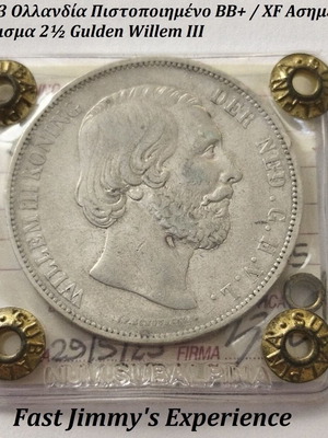 1873 Netherlands Certified Silver 2½ Gulden Coin Willem III XF