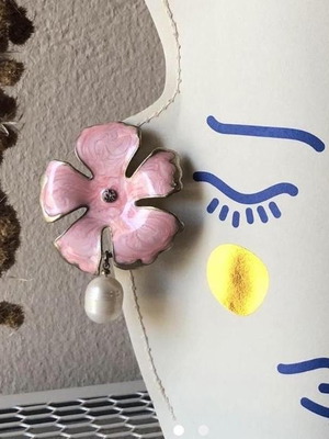 Σκουλαρίκια Zara λουλούδι μεταχειρισμένα, ροζ με χρυσό και πέρλες