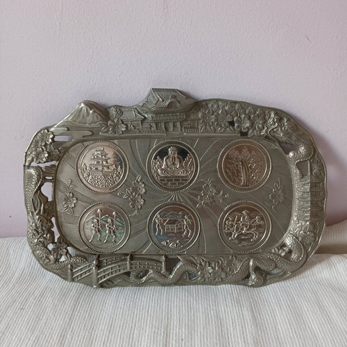 Silver-plated Buddhist tray like new 26x17 cm