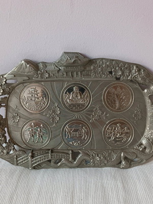 Silver-plated Buddhist tray like new 26x17 cm