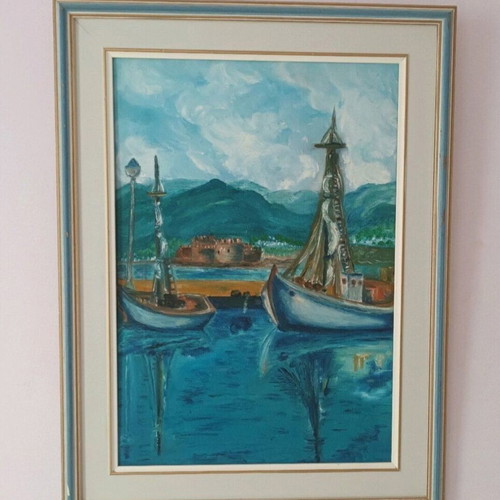 Used painting depicting Nafplio 62x47 cm in frame