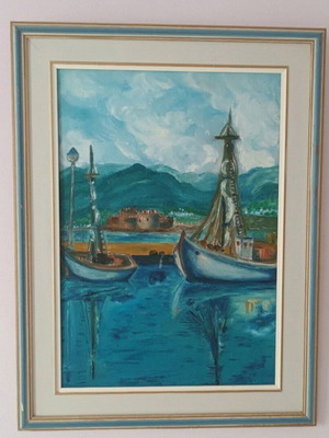 Used painting depicting Nafplio 62x47 cm in frame