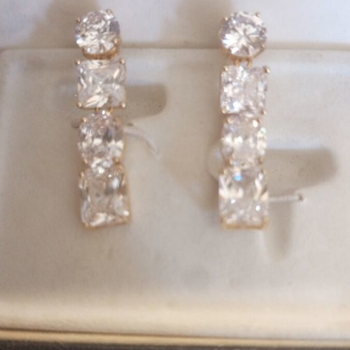 Silver 925 Women's Earrings gold color with crystal stones new