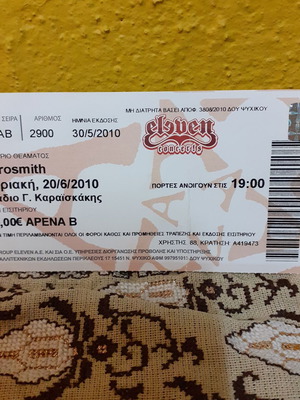 Εισιτήριο συναυλίας Aerosmith μεταχειρισμένο, 20/06/2010 Ελλάδα