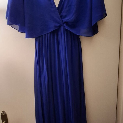 Evening long dress blue with elastic waist and cotton lining