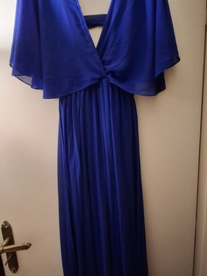 Evening long dress blue with elastic waist and cotton lining