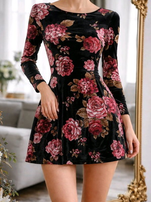 Βελούδινο floral φόρεμα New Look με scoop back, σαν καινούργιο, μέγεθος XS
