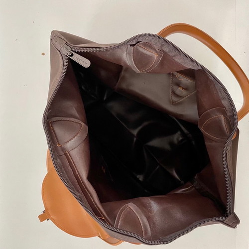Women's brown handbag new, large size folds into small bag