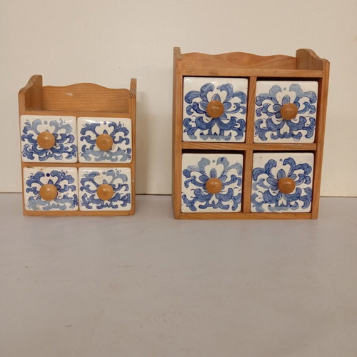 Wooden wall-mounted drawers with porcelain drawers, new, pack of two