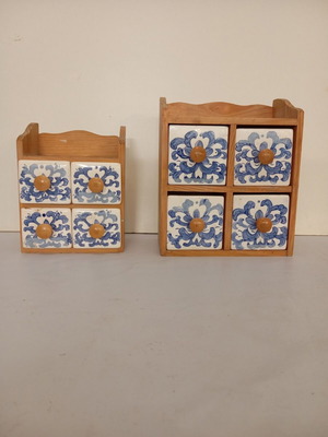 Wooden wall-mounted drawers with porcelain drawers, new, pack of two