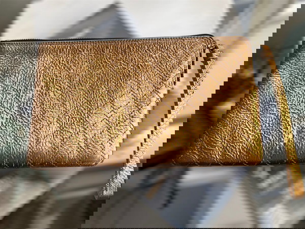 Lanvin Paris Metallic Gold Leather Clutch