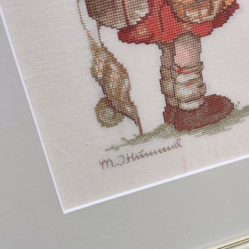 Vintage embroidery with M.J. Hummel design like new