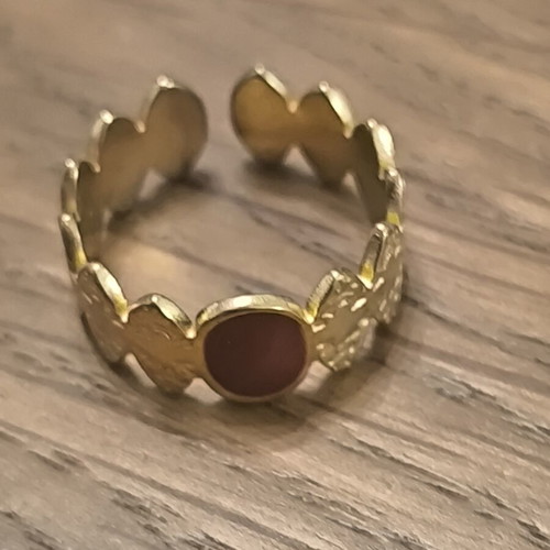Adjustable women's gold ring with red stone and butterfly design