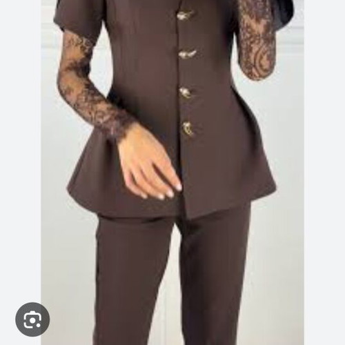 Club brown set new, blazer with lace sleeves and pants XL 42