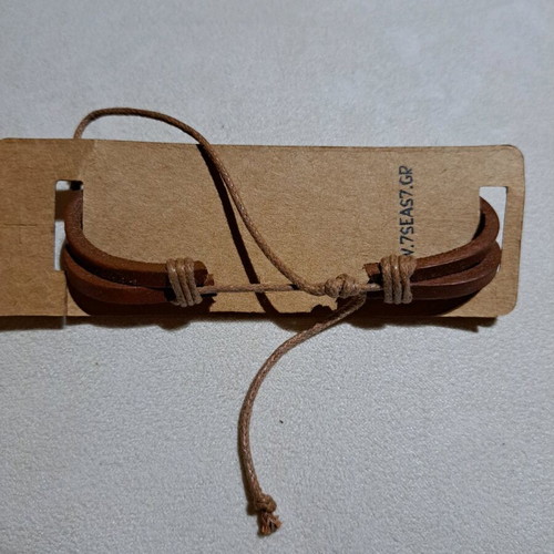 Handmade leather bracelet unisex with adjustable cord new brown