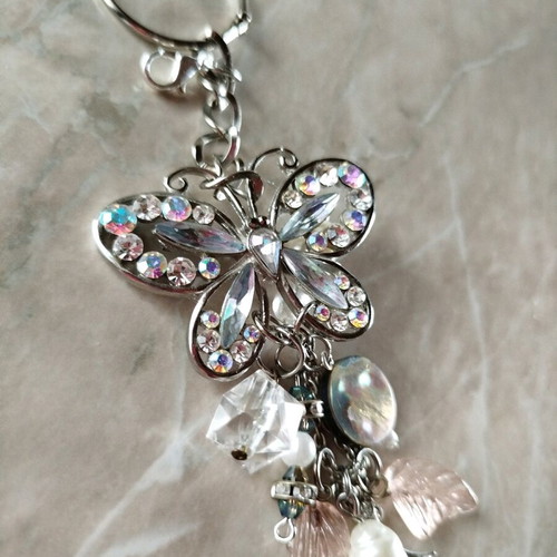 Butterfly keychain handmade new silver