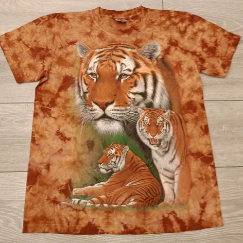 Vintage Rock Eagle T-shirt with triple tiger print and tie-dye, used