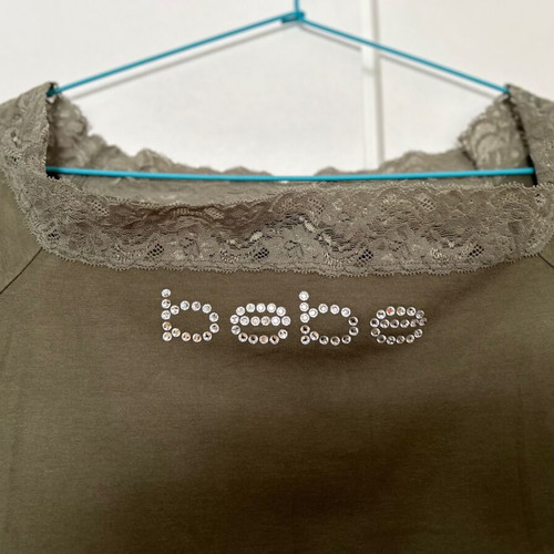 BEBE, blouse, Made in USA, khaki color, Size L.