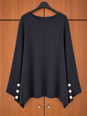 Thick sweater, black with beige buttons, one size