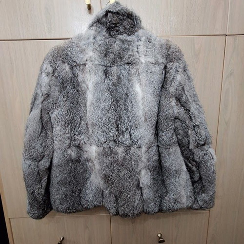 Berkeley Furs Rabbit Fur Jacket used, size Large, white and grey