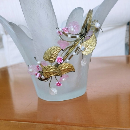 Handmade Murano Art Glass Lotus Vase, like new, 20cm opening