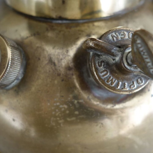Storm lantern refurbished, brass and copper, model Optimus 300 P