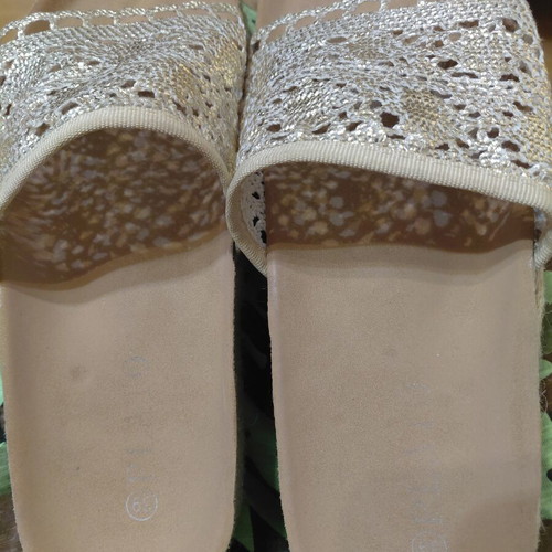 Flatform crochet espadrille sandals, beige gold, size 39