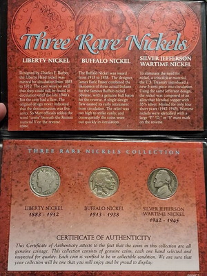 Three rare American nickels coin set