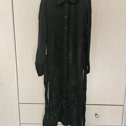 Zara Black Satin Dress With Buttons And Belt Medium Like New