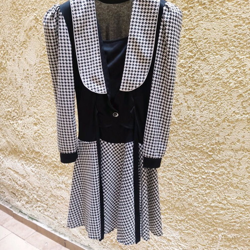 Vintage 80s pied de poule mini dress used, black and white