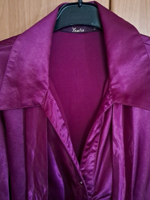 Satin blouse fuchsia with removable rhinestone ribbon like new