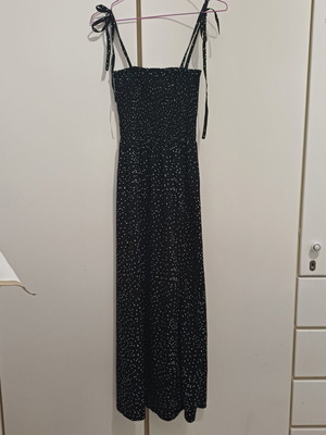 Long polka dot dress with slit, like new, black and white, size S