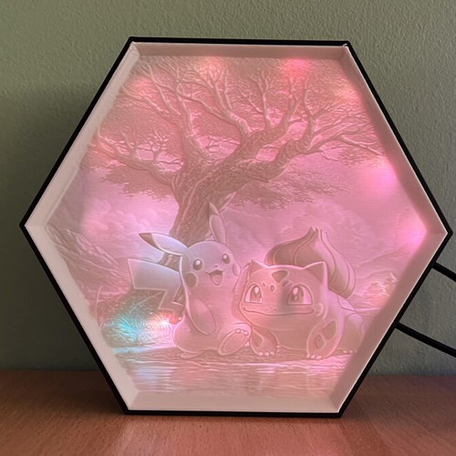 3D Printed Pokémon Lightbox like new with Pikachu and Bulbasaur