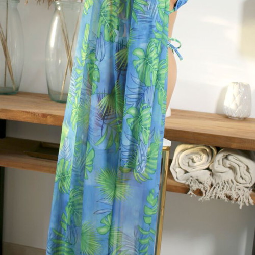 Beachwear Bikini with Kimono new, tropical pattern green and blue